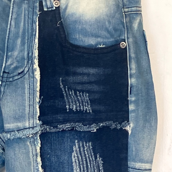 Denim splice streetwear patchwork skinny unisex jeans - Picture 3 of 9